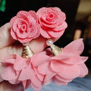 Pink Floral Dangle Earrings